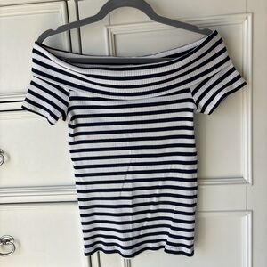 Loft Navy and White Off the Shoulder Top